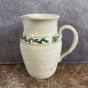 Suci Creamer Pottery Vase Signed Tan Color with Floral Design Approx 3 X 5 Inch